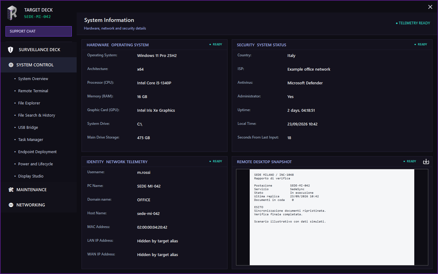 Gestore completo del client con navigazione laterale